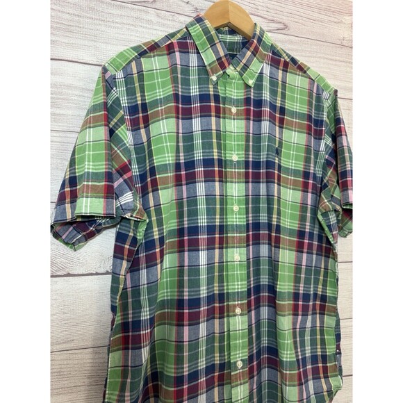 Vintage Ralph Lauren Plaid 90s Green Blue Red Tartan Plaid Classic Fit SIZE L - Picture 2 of 7